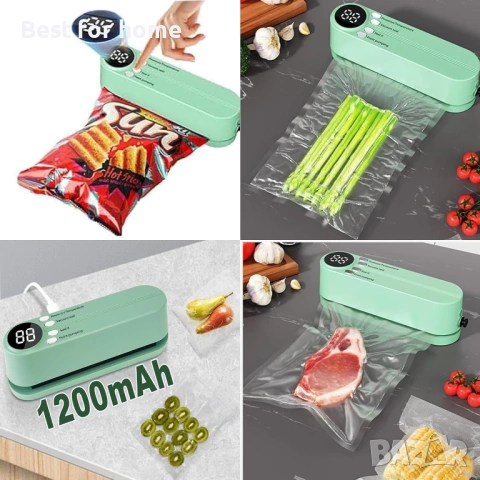 Мини вакуумна машина 3-в-1 – Безжичен уред за вакуумиране, запечатване и надуване (Зелен), снимка 5 - Прибори за хранене, готвене и сервиране - 53275846