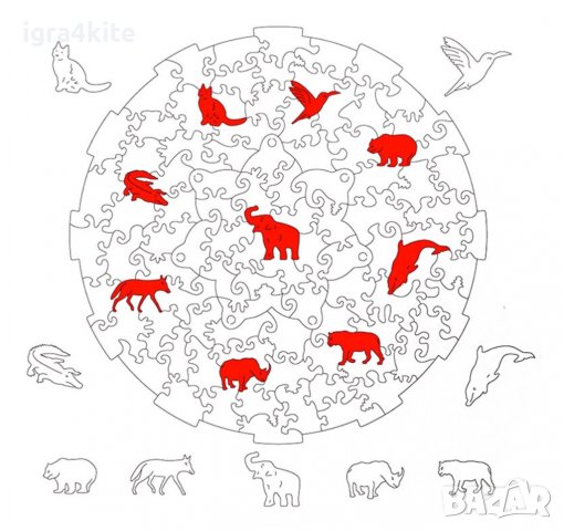 Лисица | Дървен пъзел часовник с части на животни / 9 модела, снимка 11 - Игри и пъзели - 39376364