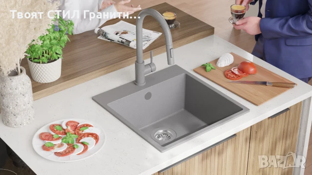 Сива кухненска мивка от гранит Рига 50 XL 480 x 500 мм, снимка 2 - Мивки - 50846643
