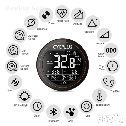 M2 CYCPLUS GPS велокомпютър, безжичен велокомпютър ANT+ Bluetooth велосипеден скоростомер километраж, снимка 5 - Части за велосипеди - 51230979