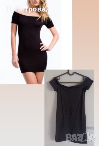 Черна къса рокля по тялото с голи рамене H&M