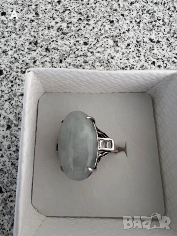 Сребърен пръстен с жадеит и планински кристал , снимка 5 - Пръстени - 50109750