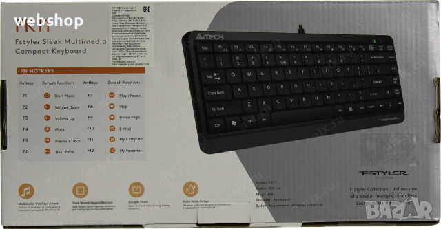 Клавиатура  A4TECH , кирилица, мини, черна, USB, 1,5m, снимка 4 - Клавиатури и мишки - 36136005