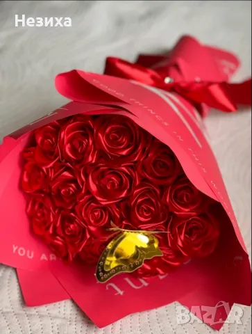 Букети от сатенени рози , снимка 3 - Изкуствени цветя - 50232521