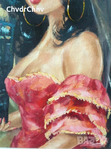 Jose Ramon 78x67см/испанска картина масло върху платно/женски портрет/дървена рамка, снимка 5 - Картини - 50702197