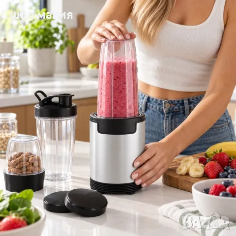 Нутриблендер 9 в 1, 900 W, 3 чаши, BPA-free Tritan и To-Go капак, снимка 2 - Блендери - 56115982