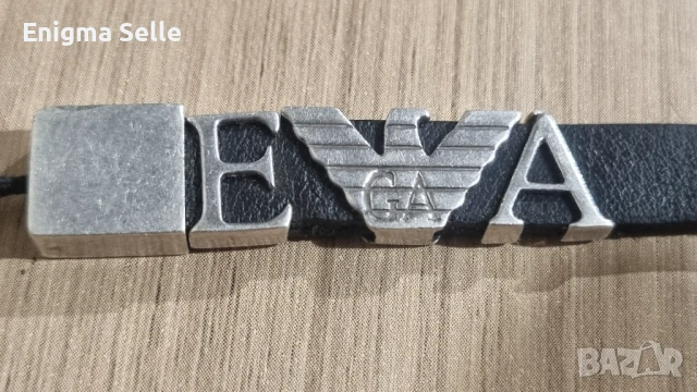 Кожена каишка със сребърен надпис 925 проба  Emporio Armani