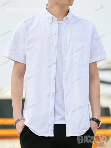 Ежедневна мъжка оксфордска риза с къси ръкави, младежка мода, 4цвята - 023, снимка 5 - Ризи - 40848349