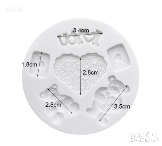 мече писмо I love you Свети Валентин сърце силиконов молд форма фондан декор , снимка 3 - Форми - 13511610