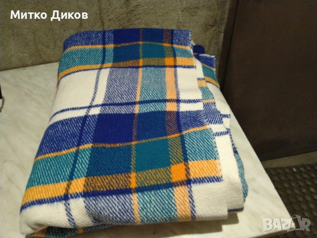 одеяло вълна мерино като ново 194х154см синьо каре