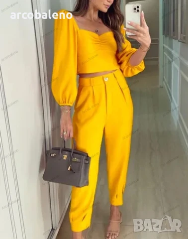 Дамски комплект от две части с висока талия и квадратно деколте, 4цвята, снимка 6 - Комплекти - 40703762