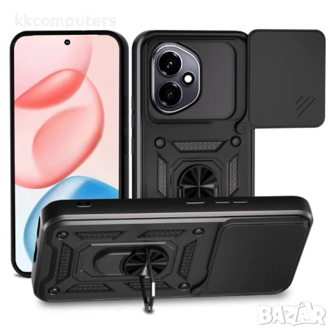 Honor 400 Удароустойчив PC + TPU Калъф с Поставка и Плъзгащ Капак за Камера и Протектор