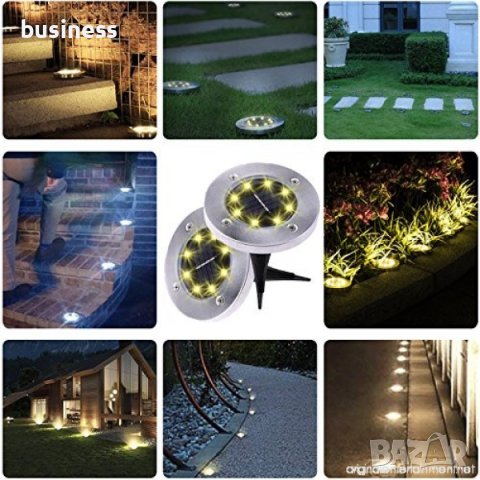 Комплект 4бр LED соларни лампи Disk Lights лампа за градина , снимка 1 - Външни лампи - 40654647