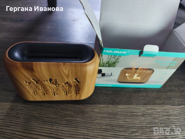 Ултразвуков Арома Дифузер HOLDMAY с Ефект „Огнен Пламък“ и Дървесен Дизайн