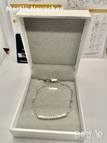 Сребърна гривна с мойсанит (Диамант), снимка 10 - Гривни - 49718173
