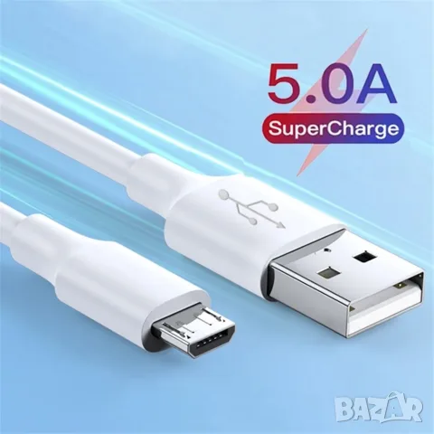 Micro USB кабел 1TECH JYS-003M, 5A, 1 м, USB-A, за зареждане и данни, бял, снимка 2 - USB кабели - 56314340