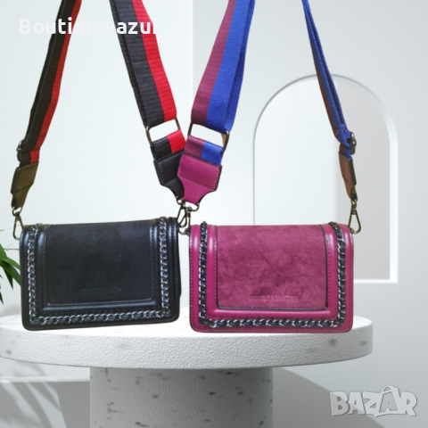 Модерна чанта със спортна дръжка за рамо в наситени пастелни цветове и велурена материя, снимка 1 - Чанти - 44553294