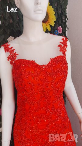 луксозна бална официална червена рокля с дантела русалка, снимка 8 - Рокли - 30404322