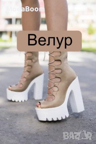 Летни боти на ток - велур , снимка 3 - Дамски боти - 41760559