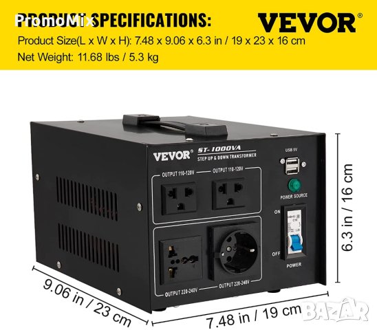  Преобразувател на напрежение VEVOR ST-1000VA 800W трансформатор на напрежение, снимка 8 - Стругове - 40471086