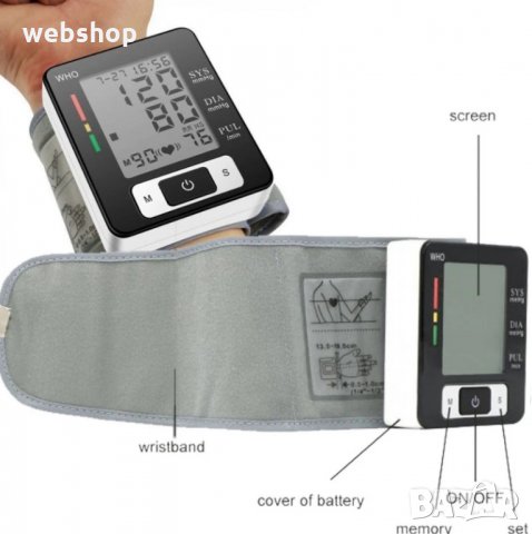 Автоматичен Апарат за измерване на кръвно налягане на Китката, снимка 2 - Други - 34712718