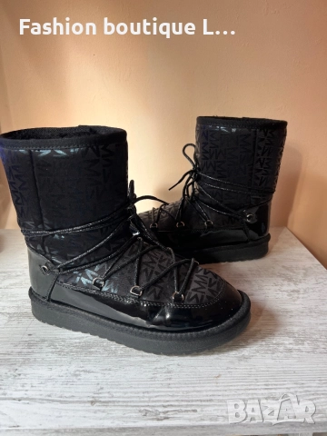 MOHITO Черни боти тип апрески 38 номер с блестящи връзки и лачено и матово лого на марката 🖤🖤🖤, снимка 2 - Дамски боти - 52400517