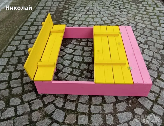 Детски пясъчник за момиче в розово и жълто със сгъваеми скамейки пясъчници за момичета игра за двор, снимка 4 - Други - 49765896
