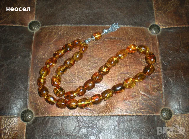 Кехлибарена броеница от натурален балтийски кехлибар - цвят коняк/уиски 38.28 г., снимка 1