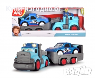 Голям камион с ремарке и кола - Dickey Toys ABC Teddy Trucker 60 см , 12м+