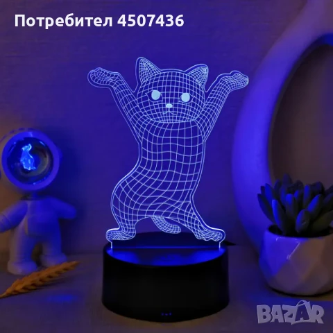 Холограмна 3D LED лампа Смешна Котка,RGB Седемцветен Интелигентен Контрол,USB , снимка 1