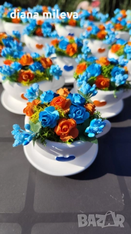 Сладурски чашки с нежни цветлета в синьо и оранжево!!, снимка 11 - Декорация за дома - 52934862