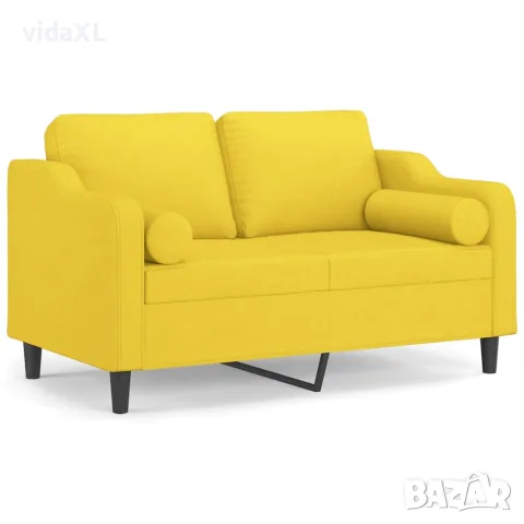 vidaXL 2-местен диван с декоративни възглавници светложълт 120 см плат, снимка 1 - Дивани и мека мебел - 56146706
