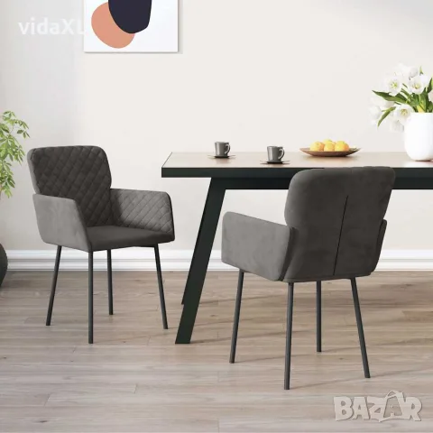 vidaXL Трапезни столове, 2 бр, тъмносиви, кадифе, снимка 2 - Столове - 56147137