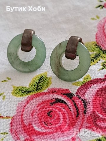 Ретро обеци с нефрит, снимка 2 - Антикварни и старинни предмети - 42289125
