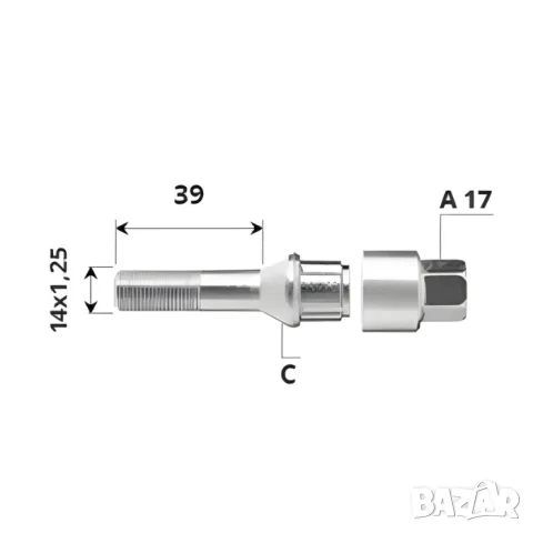 Комплект външни секретни болтове за джанти M14x1.25, 39 мм, конусно легло за BMW