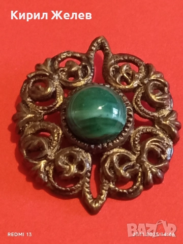 СТАРИННА БРОШКА АРТ ДЕКО СТИЛ СКЪПОЦЕННА с ЗЕЛЕН АХАТ 52224, снимка 8 - Други - 52562117