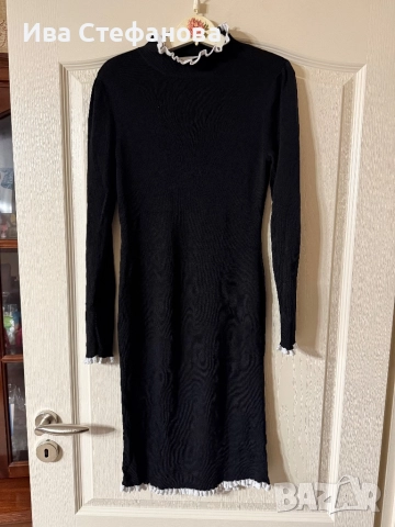 вискоза офис стил класическа черна елегантна  миди midi дължина ситен рипс рипсена рокля тип Chane