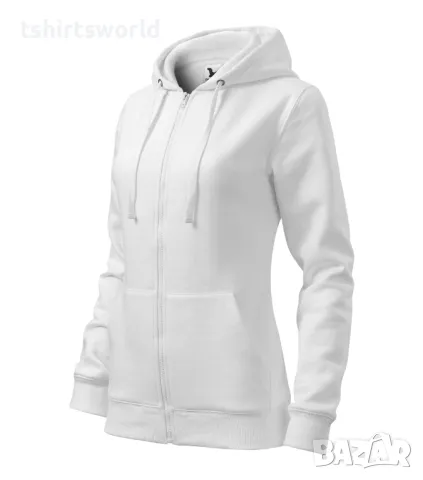 Нов дамски суичър с ЦИП и качулка в бял цвят, снимка 2 - Суичъри - 47978736