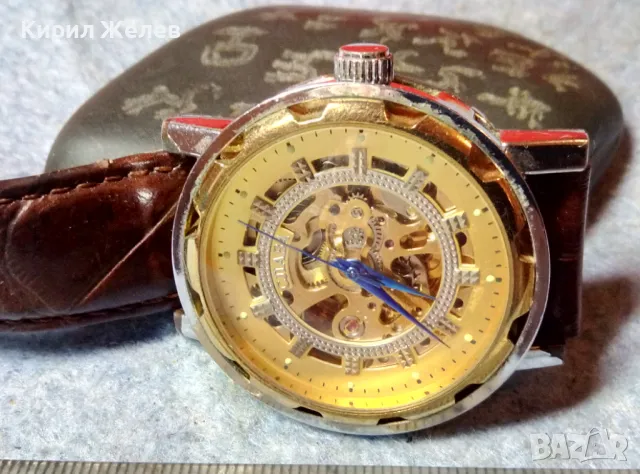 СЛАВА Скелетон РУСКИ ЧАСОВНИК АВТОМАТИК с КАИШКА Nagata SPAIN Естествена КОЖА ФУНКЦИОНИРАЩ 49334, снимка 7 - Мъжки - 48275542