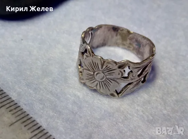 СТАРИНЕН РЪЧНО ФЛОРАЛНО ОРНАМЕНТИРАН СРЕБЪРЕН ПРЪСТЕН ВИСОКА ПРОБА СРЕБРО МАЙСТОРСКА РАБОТА 50066, снимка 10 - Антикварни и старинни предмети - 50335652