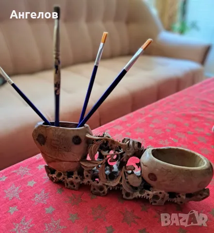 Уникат! ХIХ век!Богата резба върху сапунен камък