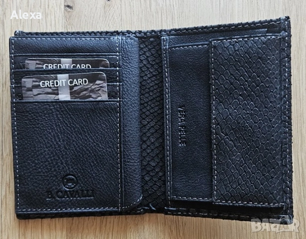 Мъжки кожен портфейл Cavalli Кавали черен от змийска кожа НОВ, снимка 3 - Портфейли, портмонета - 53735404