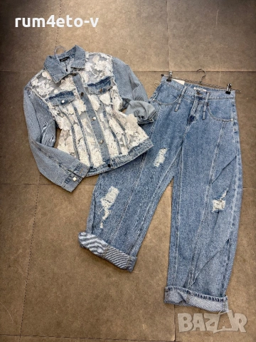 Дънково яке с дантела, снимка 2 - Якета - 53433657