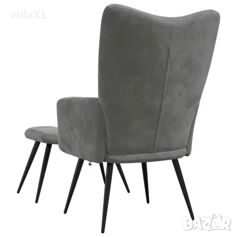 vidaXL Релаксиращ стол с табуретка, тъмносив, кадифе, снимка 5 - Столове - 56146946