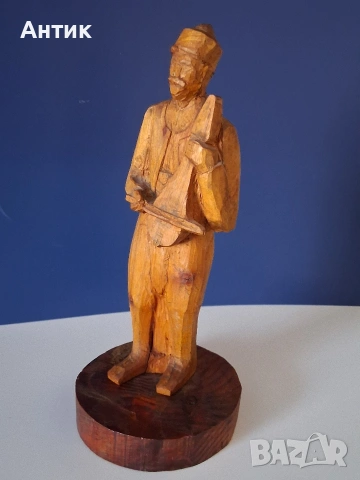 Стара Българска Дърворезба Гъдулар от Соца , снимка 4 - Други ценни предмети - 53644489