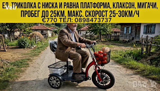 Електрическа триколка с равна платформа и лед осветление