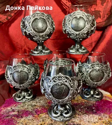 Ръчно изработен сервиз за коняк в злато от 6 части, снимка 2 - Чаши - 48657372