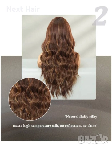 Кестенява перуса с руси кичури и дълъг бретон, снимка 8 - Аксесоари за коса - 52897445