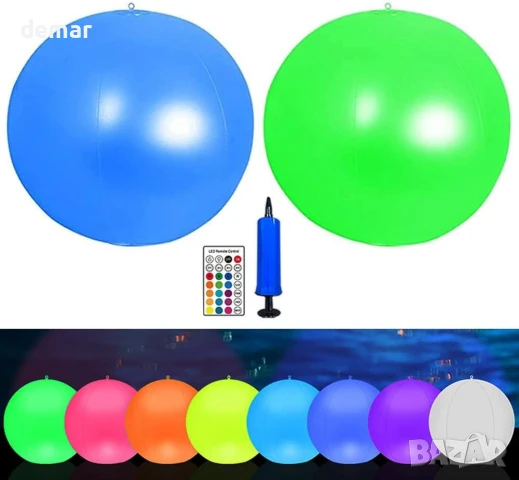 Hawofly 2 броя плаващи LED светлини за басейн, соларни надуваеми топки, 16 цвята, дистанционно