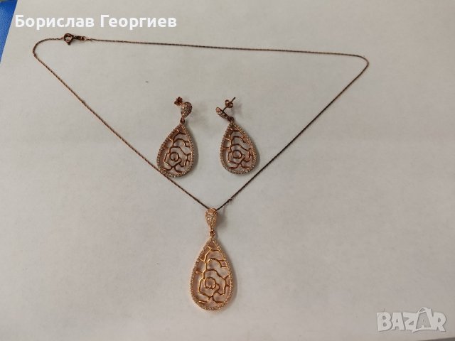 сребърен комплект обеци и колие 925, снимка 5 - Колиета, медальони, синджири - 42101289